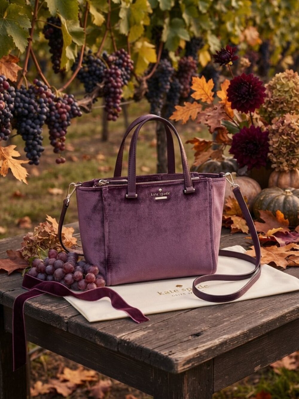 Kate Spade Mini Kona Dawn Place Purple Velvet Convertible Crossbody Satchel Bag